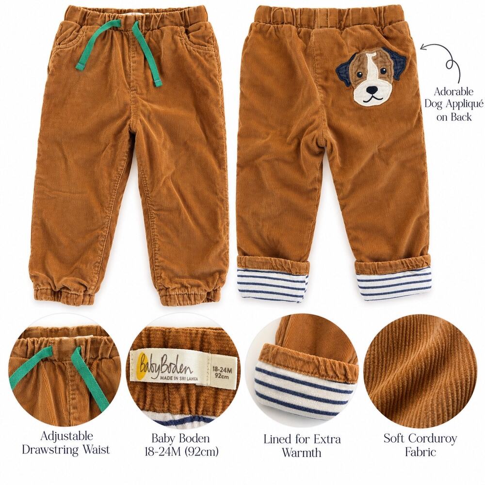 Baby Boden 18-24M Corduroy Pants with Dog Appliqué